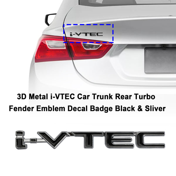 3D Metal i-VTEC Car Trunk Rear Turbo Fender Emblem Decal Badge Black & Sliver Generic