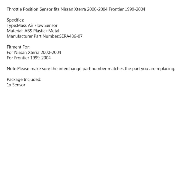 Drosselklappensensor passend für Nissan Xterra 2000–2004 Frontier 1999–2004 Generic