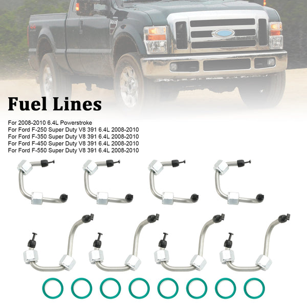 2008-2010 Ford F-250 F-350 F-450 F-550 Super Duty V8 391 6.4L 8PCS Kit de instalación de inyector de combustible con línea de inyector 8C3Z9229A Genérico