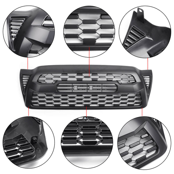 2005-2011 Tacoma Grill Replacement Front Bumper Hood Grill Kit Matte Black Generic