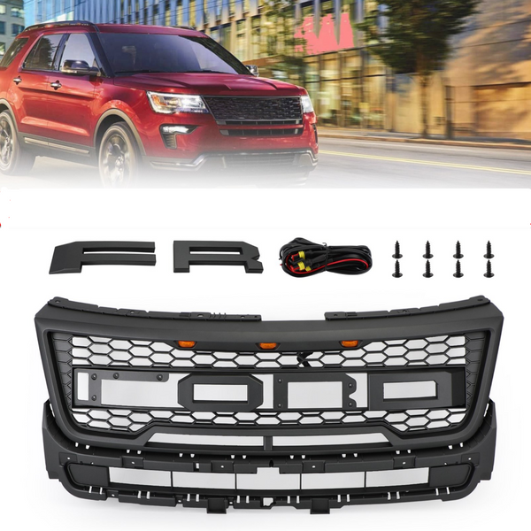 16-17 Explorer Bumper Ford Grill With Lights Front Upper Grille Replacement Generic