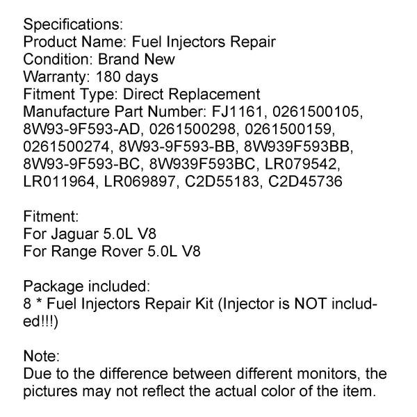 8PCS Fuel Injectors Repair Seal Kit 0261500105 FJ1161 For Jaguar/Range Rover 5.0L V8 Generic