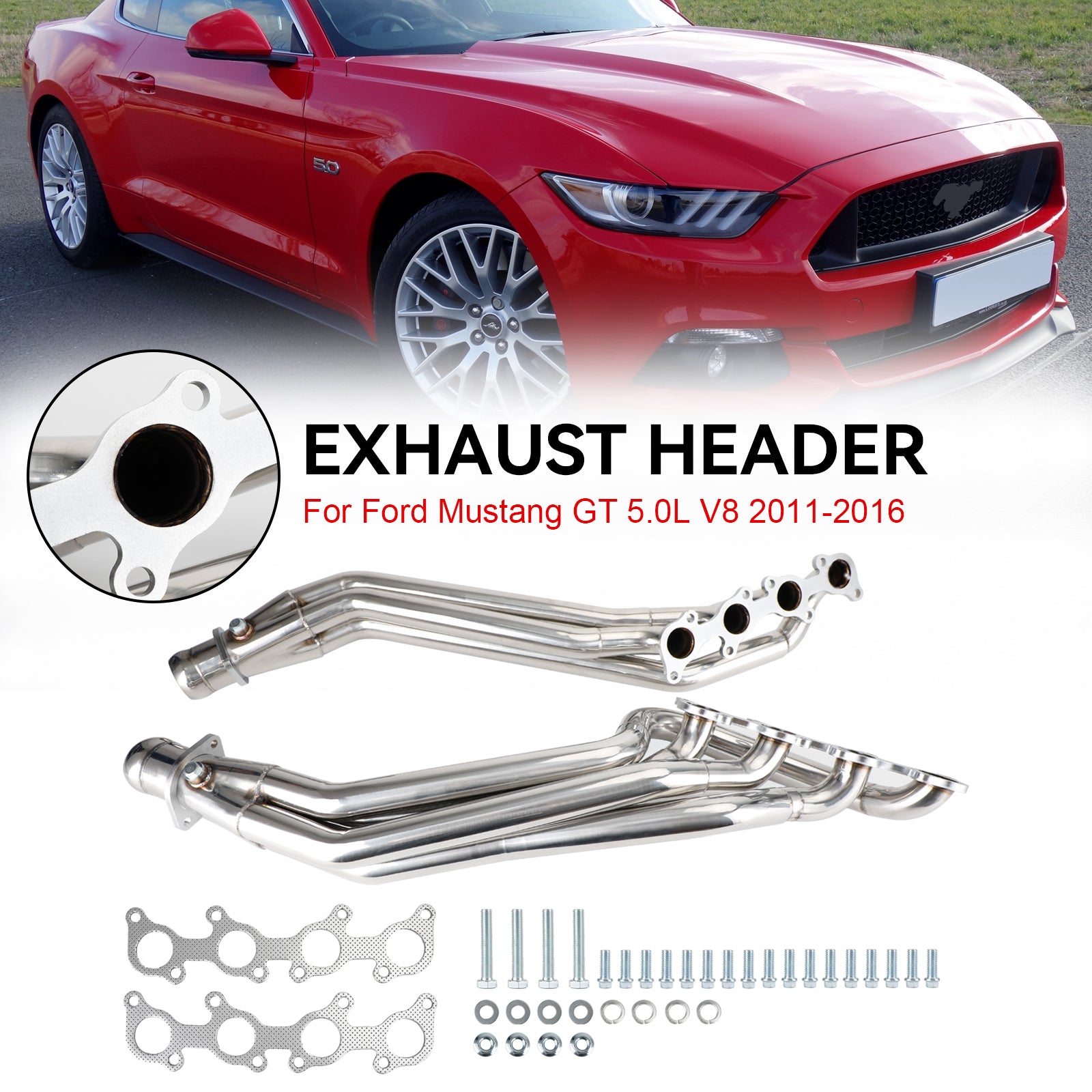 2011-2016 Ford Mustang GT 5.0L V8 2PCS Cabeçalho de escape em aço inoxidável