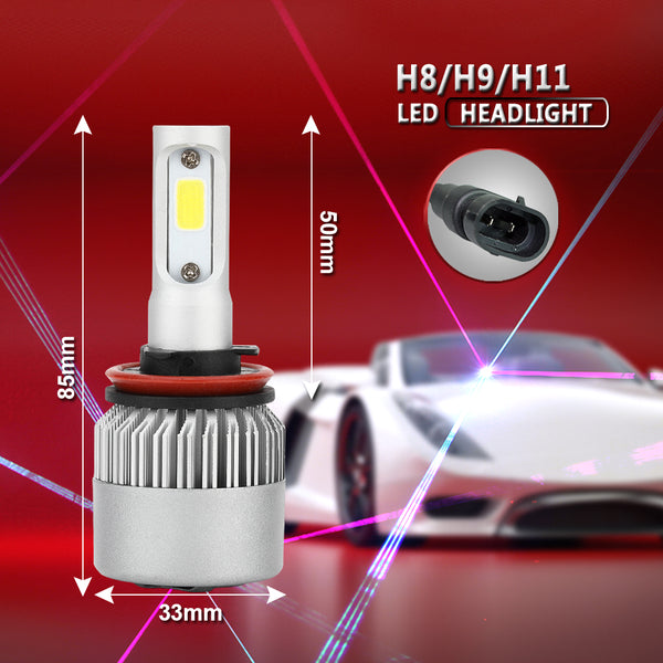 2xH8/H9/H11 All-in-One S2 LED Headlight 72W 8000LM COB Bulb Hi/Lo Beam 6000K Generic