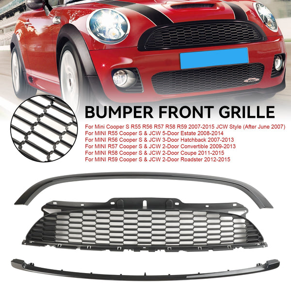 2007–2013 Mini R56 Cooper S & JCW 3-Türer Schrägheck, 3 Stück, glänzend schwarzer Frontgrill, Grill, generisch