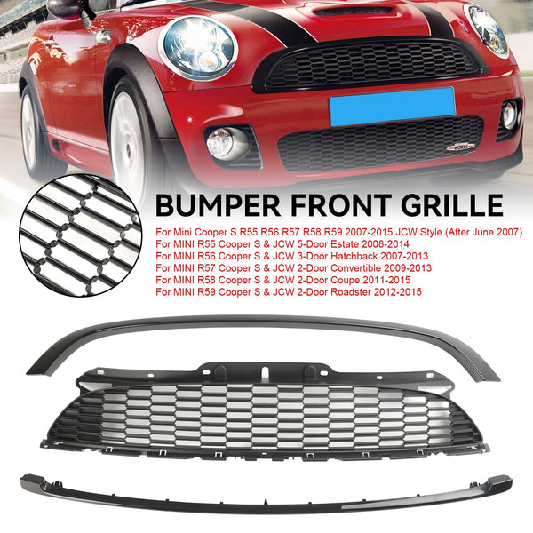 2008–2014 Mini R55 Cooper S & JCW 5-türiger Kombi, 3 Stück, glänzend schwarzer Frontgrill, Grill, generisch