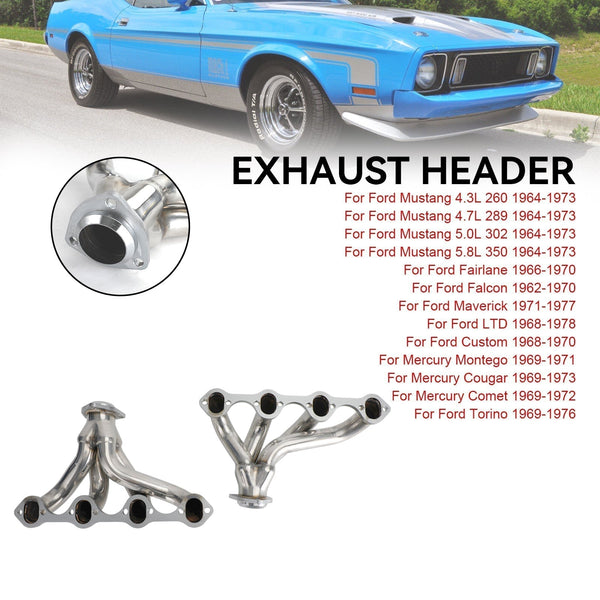 Collettori di scarico Hugger in acciaio inossidabile 1964-1973 Mustang 4.7L 289/ 5.0L 302 generici