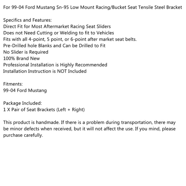 Für 99–04 Ford Mustang Sn-95 Low Mount Racing/Schalensitz Zugstahlhalterung Generisch