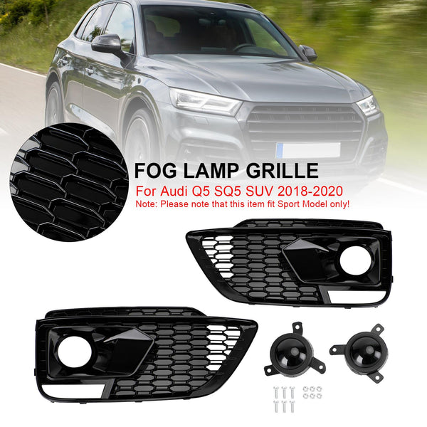2018–20 RSQ5 Audi Q5 SQ5 SUV Black Front Honeycomb Fog Lamp Grilles Cover Generic