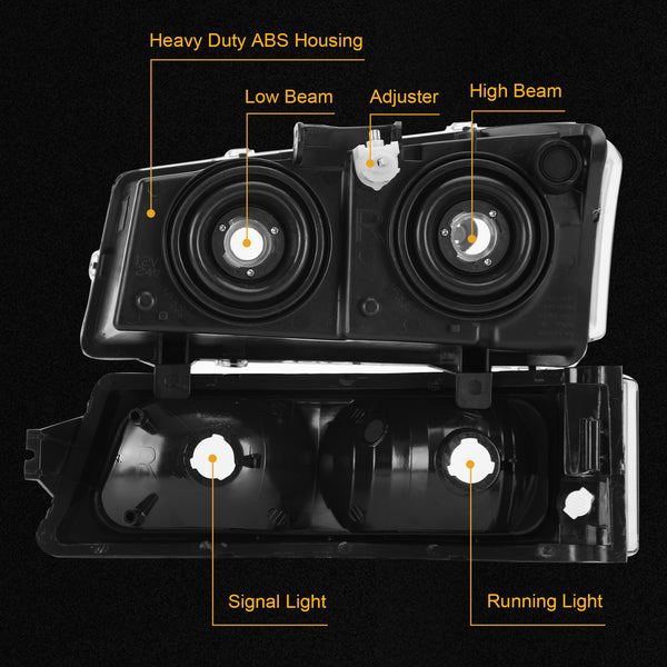 03-06 Silverado 1500/3500/1500 HD/500 HD Black Housing Clear Side Headlights/Lamp Assembly 10396913 15199557 2503224