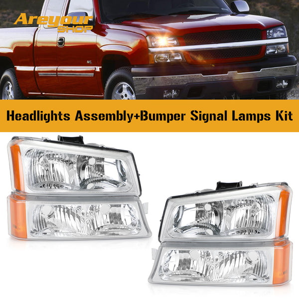 2003-2006 Chevr Silverado 1500/1500HD/2500HD/3500 Chrome Housing Amber Side Headlights/Lamp Assembly 15199556 10366038