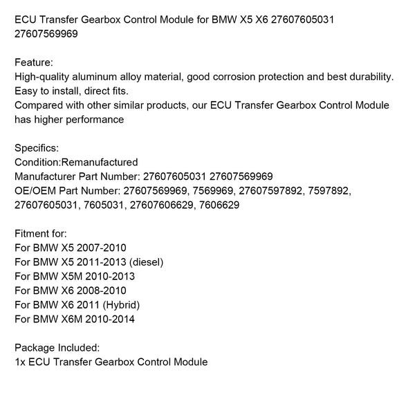 BMW X5 2011-2013 Modulo di controllo cambio ECU trasferimento 27607605031 27607569969 27607597892 27607606629 Generico