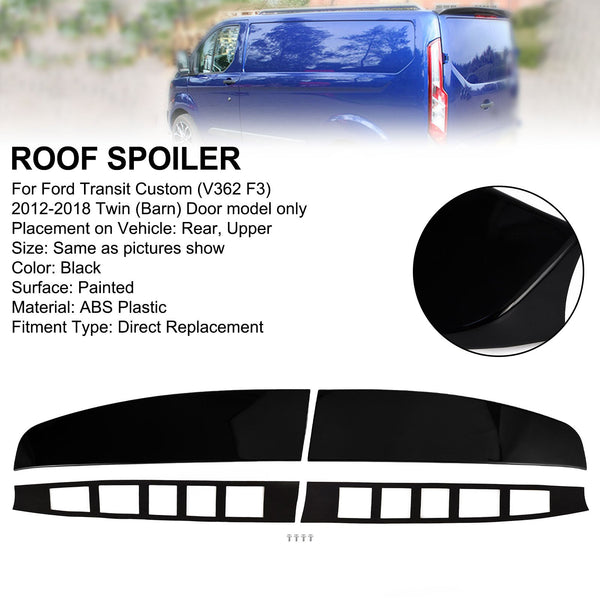 2012–2023 Ford Transit Custom Gloss Black Rear Twin Barn Door Roof Spoiler Generic