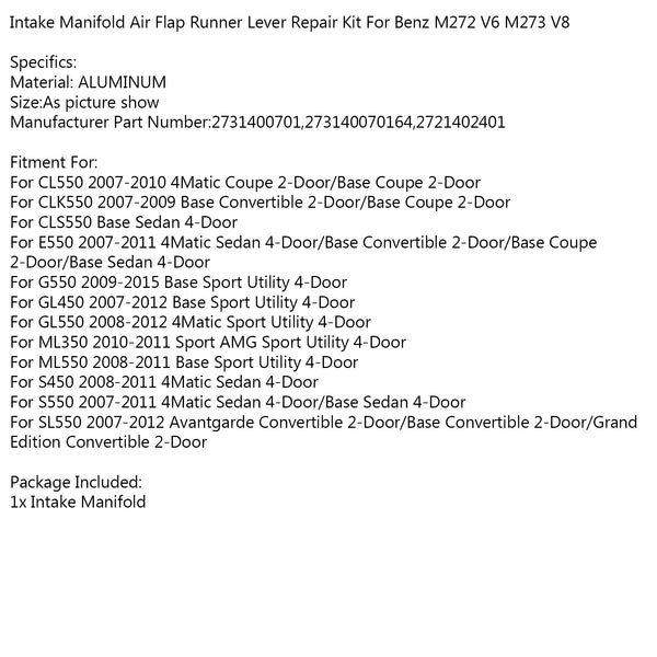 Intake Manifold Air Flap Runner Lever Repair Kit For Benz M272 V6 M273 V8 Generic