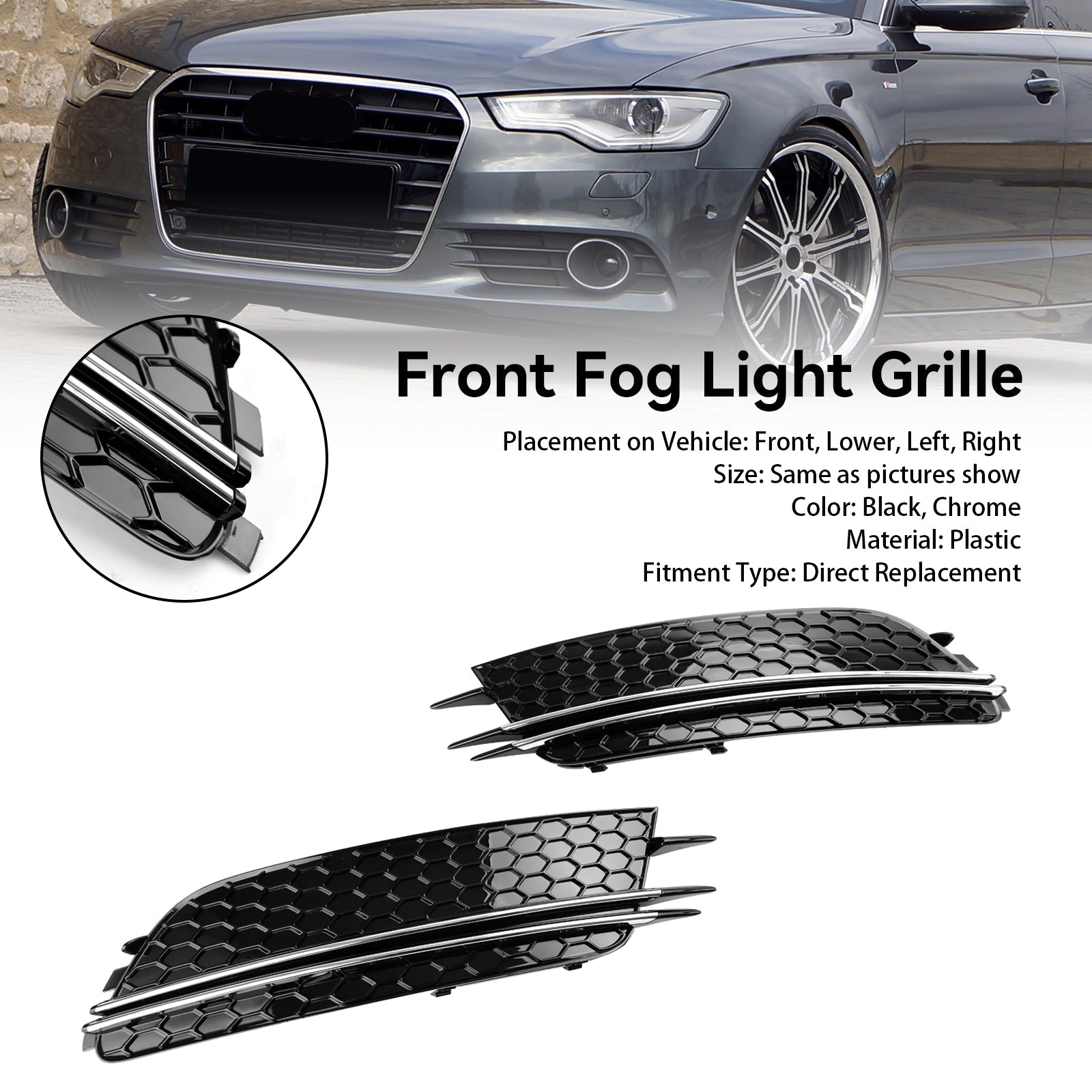 2012-2015 Audi A6 4G C7 Sedan / Avant Standard Version 2PCS Front Fog Light Cover Bezel Grill Grille 7911070549
