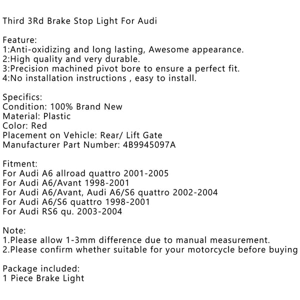 Third 3Rd Brake Stop Light For Audi A6 Allroad Quattro Wagon 4B9945097A Generic