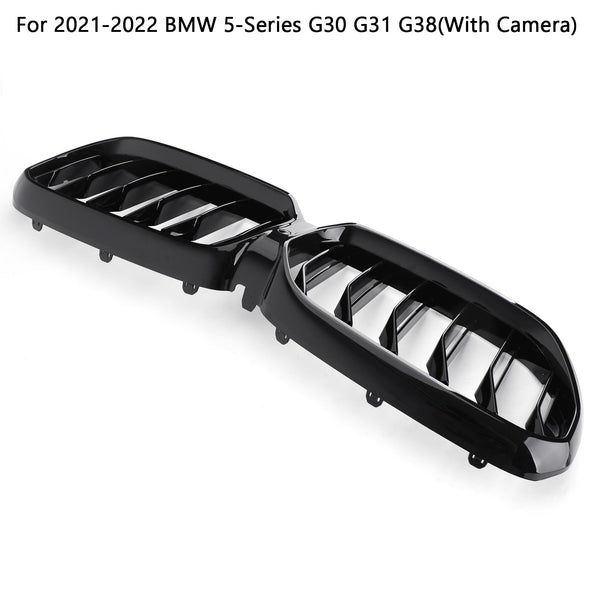 Doppelt glänzend schwarzer Frontgrill, passend für BMW 5er G30 G31 21–22 mit Kamera Generic