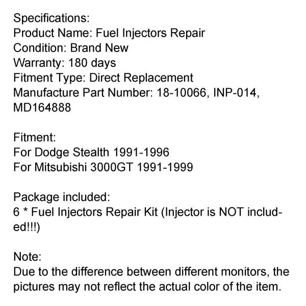Mitsubishi 3000GT 1991-1999 6PCS Fuel Injectors Seal O-Ring Kit 18-10066 INP-014 MD164888 Generic