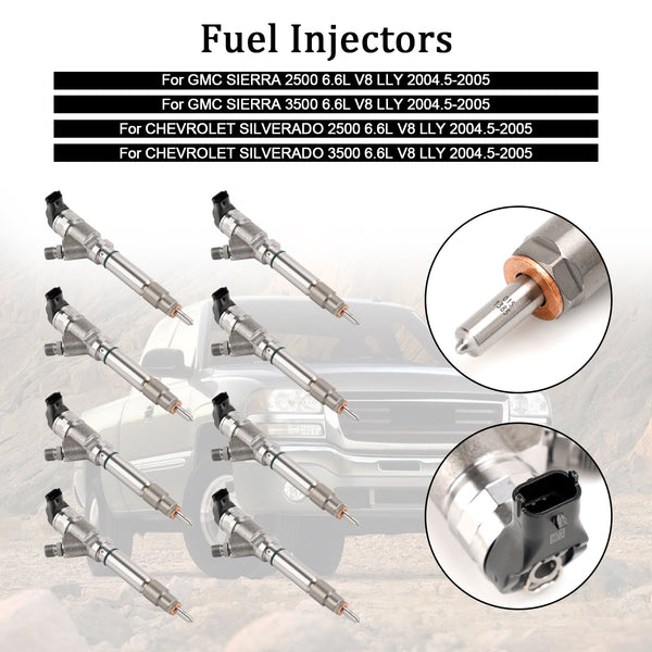 Injecteur de carburant 0986435504 adapté à GMC Chevy 6,6l Duramax LLY 2004.5 – 2005 générique, 8 pièces