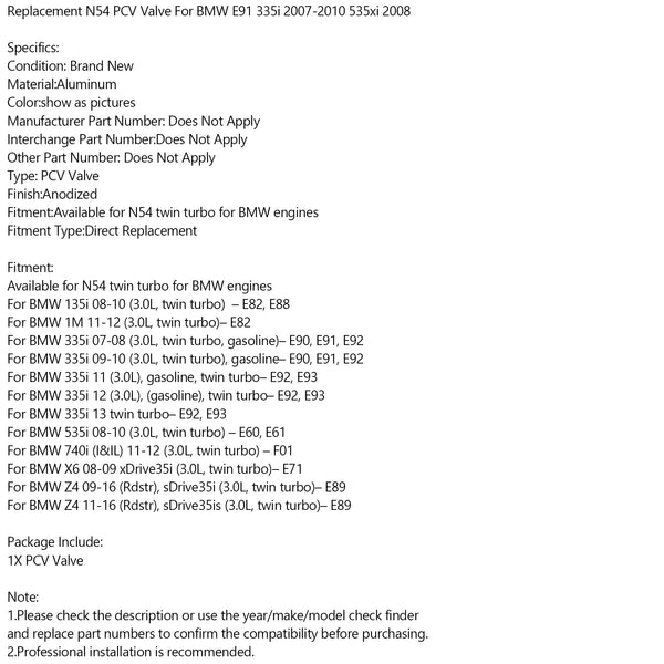 08-10 BMW 135i E82 E88 Replacement N54 PCV Valve