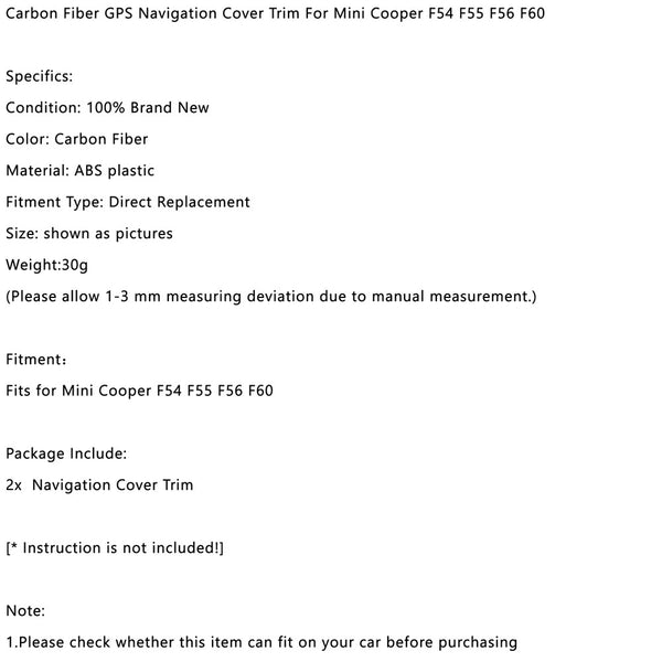Carbon Fiber GPS Navigation Cover Trim For Mini Cooper F54 F55 F56 F60 10-13 Generic
