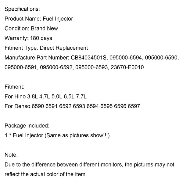 Hino 3,8 L 4,7 L 5,0 L 6,5 L 7,7 L 1 pièce d'injecteur de carburant 095000-6593 CB84034501S 095000-6590 générique