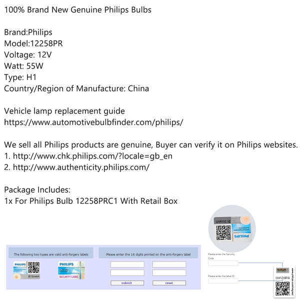 For Philips H1 Premiun Vision Halogen Car Headlight Bulb 12V55W 12258PRC1 Generic