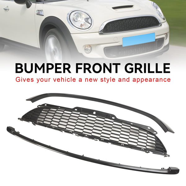 2008-2014 MINI R55 Cooper S & JCW 5-Door Estate 3PCS Gloss Black Front Grille Grill