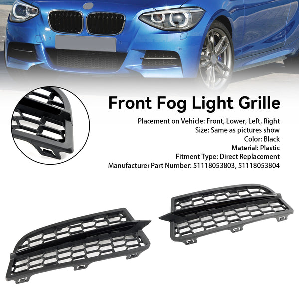 2011-2015 BMW 1-Series F20 F21 M 2PCS Front Bumper Fog Light Cover Bezel Grill Grille 51118053803 51118053804 Generic