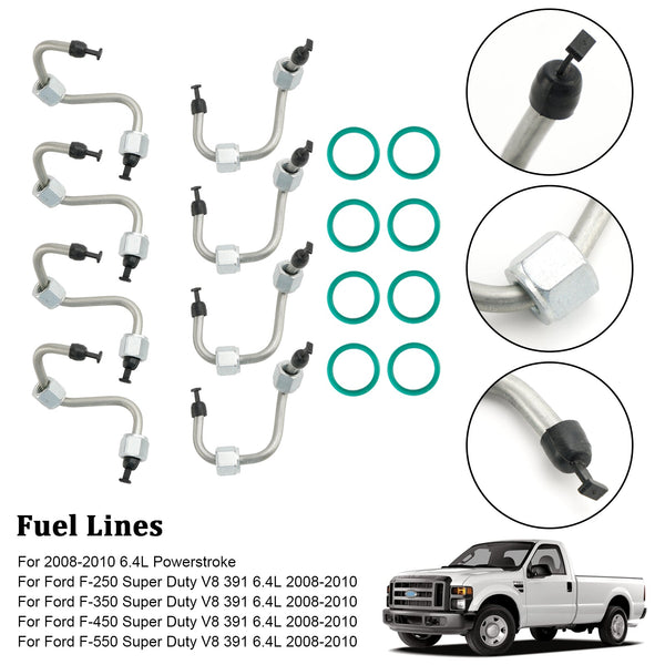 2008-2010 Ford F-250 F-350 F-450 F-550 Super Duty V8 391 6.4L 8PCS Kit de instalação de injetor de combustível com linha de injetor 8C3Z9229A genérico