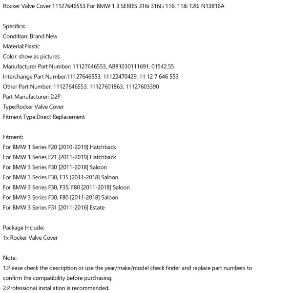 ロッカーバルブカバー 11127646553 11122470429 BMW 1 3 シリーズ 316i 316Li 116i 118i N13B16A 汎用