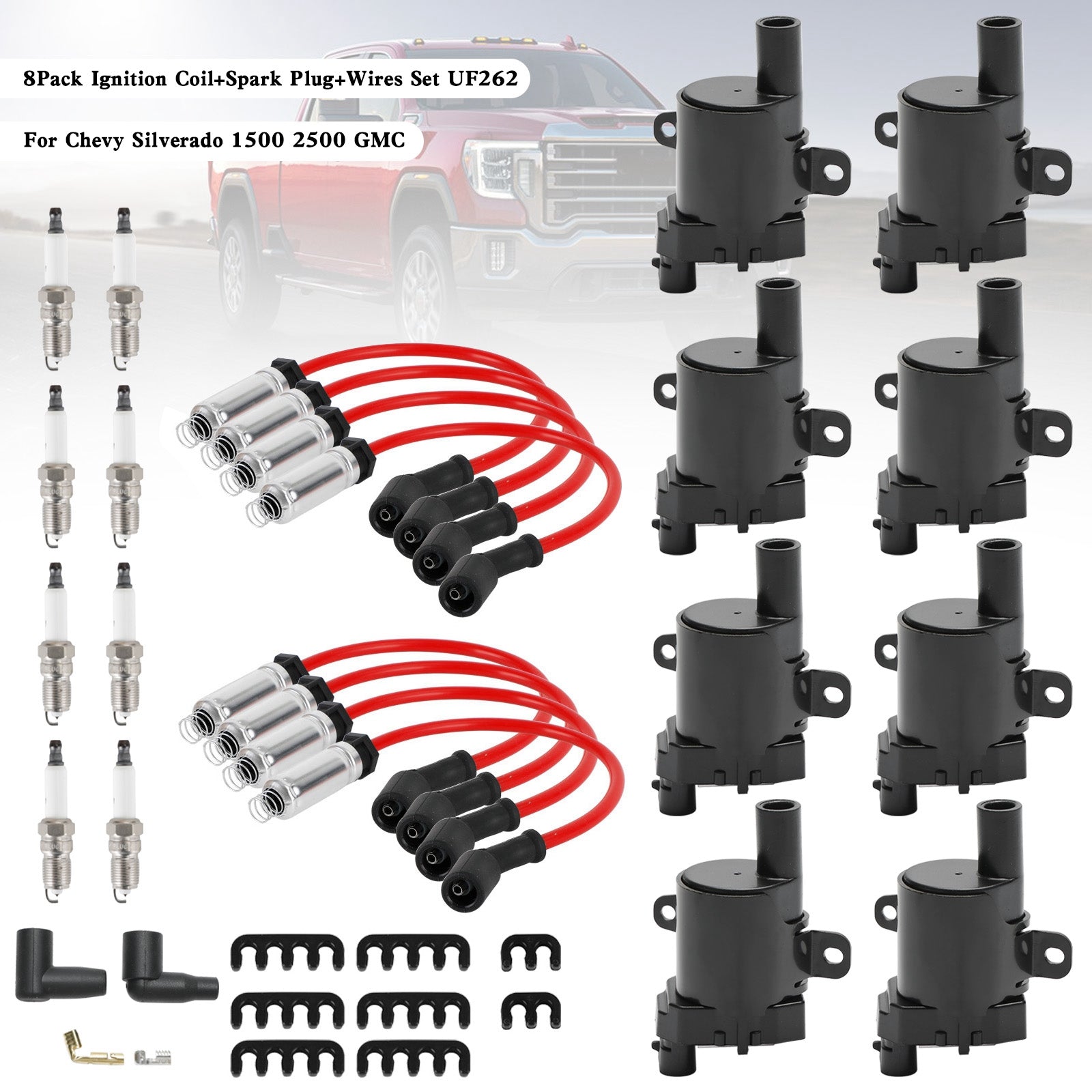 2000–2006 Chevy Suburban 1500 5,3 l, 8 Stück, Zündspule + Zündkerze + Kabelsatz, UF262 C1251 D585 5C1082