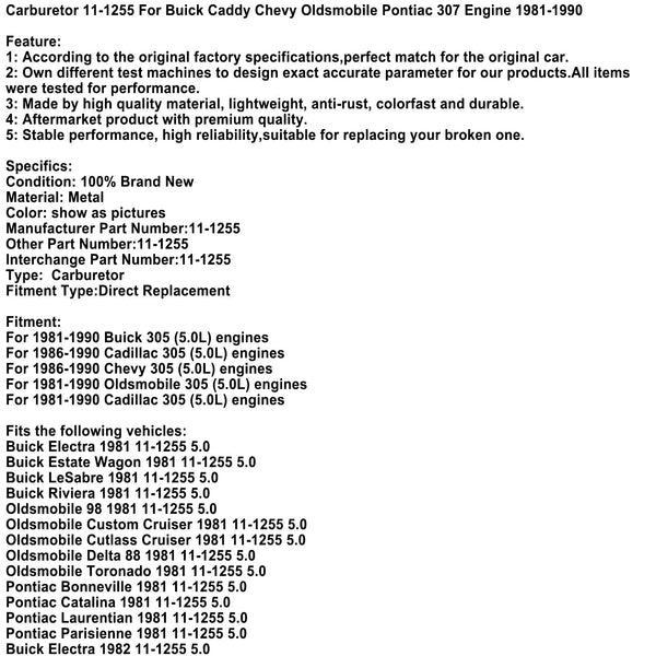 1986–1990 Cadillac/Chevy 305 (5,0 l) Motoren, Vergaser 11–1255 generisch