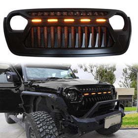 2018-2021 Wrangler JL Front Bumper Grille Grill With 5 LED Amber Light Generic