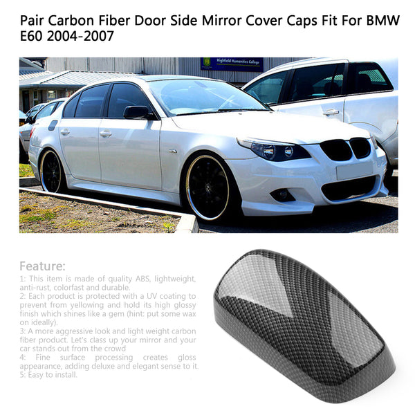2004-2007 BMW E60 Pair Carbon Fiber Door Side Mirror Cover Caps Fit Generic
