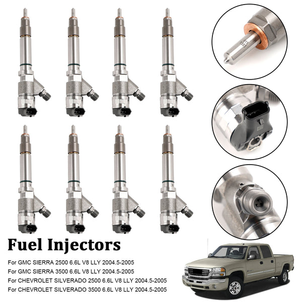 Injecteur de carburant 0986435504 adapté à GMC Chevy 6,6l Duramax LLY 2004.5 – 2005 générique, 8 pièces