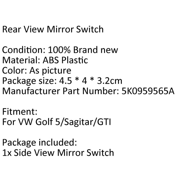 Car Side Folded Rear View Mirror Switch Plating Control Knob For VW Golf 5 GTI Generic