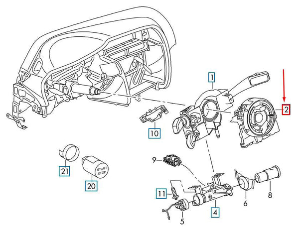 2016-on Seat Ateca(SEAT & CUPRA) Módulo de resorte de reloj con sensor de ángulo de dirección 5Q0953549E Genérico