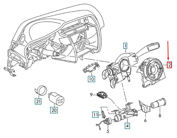 2014-2021 Volkswagen e-Golf Steering Angle Sensor Clock Spring Module 5Q0953549E Generic