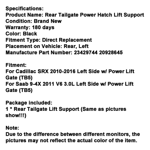 2011 Saab 9-4X V6 3.0L 20928645 Linke elektrische Heckklappe Heckklappenstellantrieb Luke 23429744 Fedex Express Generic