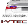 3D Metal i-VTEC Car Trunk Rear Turbo Fender Emblem Decal Badge Red & Sliver Generic
