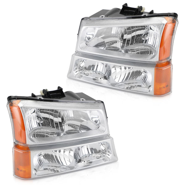 2003-2006 Chevr Silverado 1500/1500HD/2500HD/3500 Chrome Housing Amber Side Headlights/Lamp Assembly 15199556 10366038