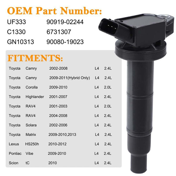 2010-2012 レクサス HS250H L4 2.4L 4 個点火コイル + スパークプラグ UF333 UF494 C1330 90919-02244 ジェネリック