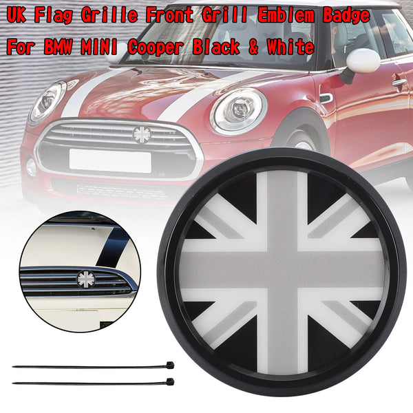 BMW MINI Cooper Noir et Blanc UK Drapeau Grille Calandre Emblème Badge Générique