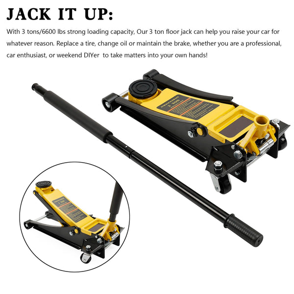 Cric de sol en acier et aluminium de 3 tonnes, avec pompe à levage rapide à double Piston, pour voiture, automatique, générique