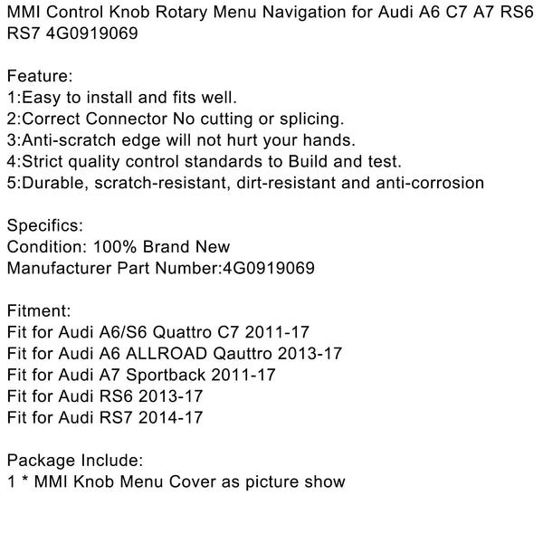 2013-17 Audi RS6 4G0919069 MMI Control Knob Rotary Menu Navigation Generic