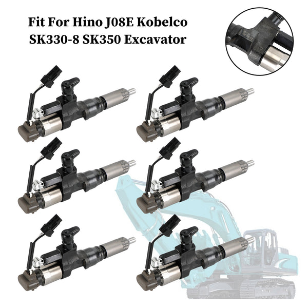 6 PCS Injetores de Combustível 095000-6593 Fit Hino J08E Kobelco 1984-2018 3.8 4.7 Diesel Genérico