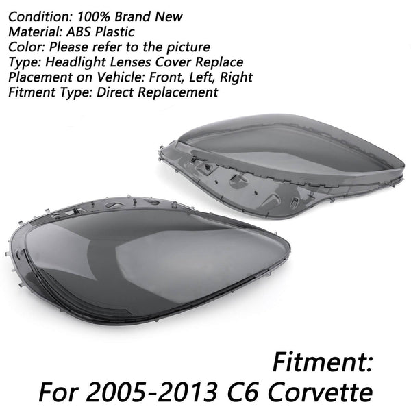 2005-2013 C6 Corvette Headlight Lens Replacement L+R Pair Smoke/ Clear Generic