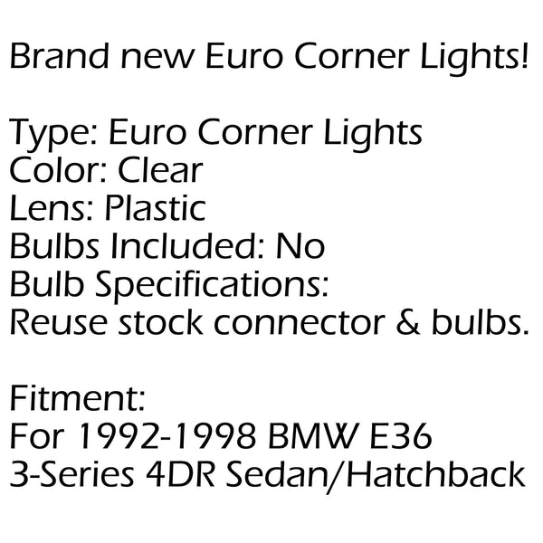 Corner Lights For Bmw E36 3-Series 4Dr Sedan/Hatchback 1992-1998 White Generic