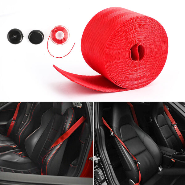 Car Seat Belt Webbing Polyester Seat Lap Retractable Nylon Safety Strap Red 3.6M